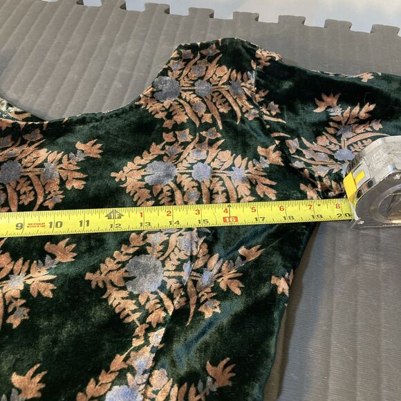 Vintage 1930s silk velvet forest green floral floor length dress gown - Picture 9 of 11